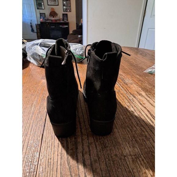 New Women 7 VJH Black Faux Suede Lace Up Side Zip Chunky Heel Ankle Boots - Picture 4 of 6